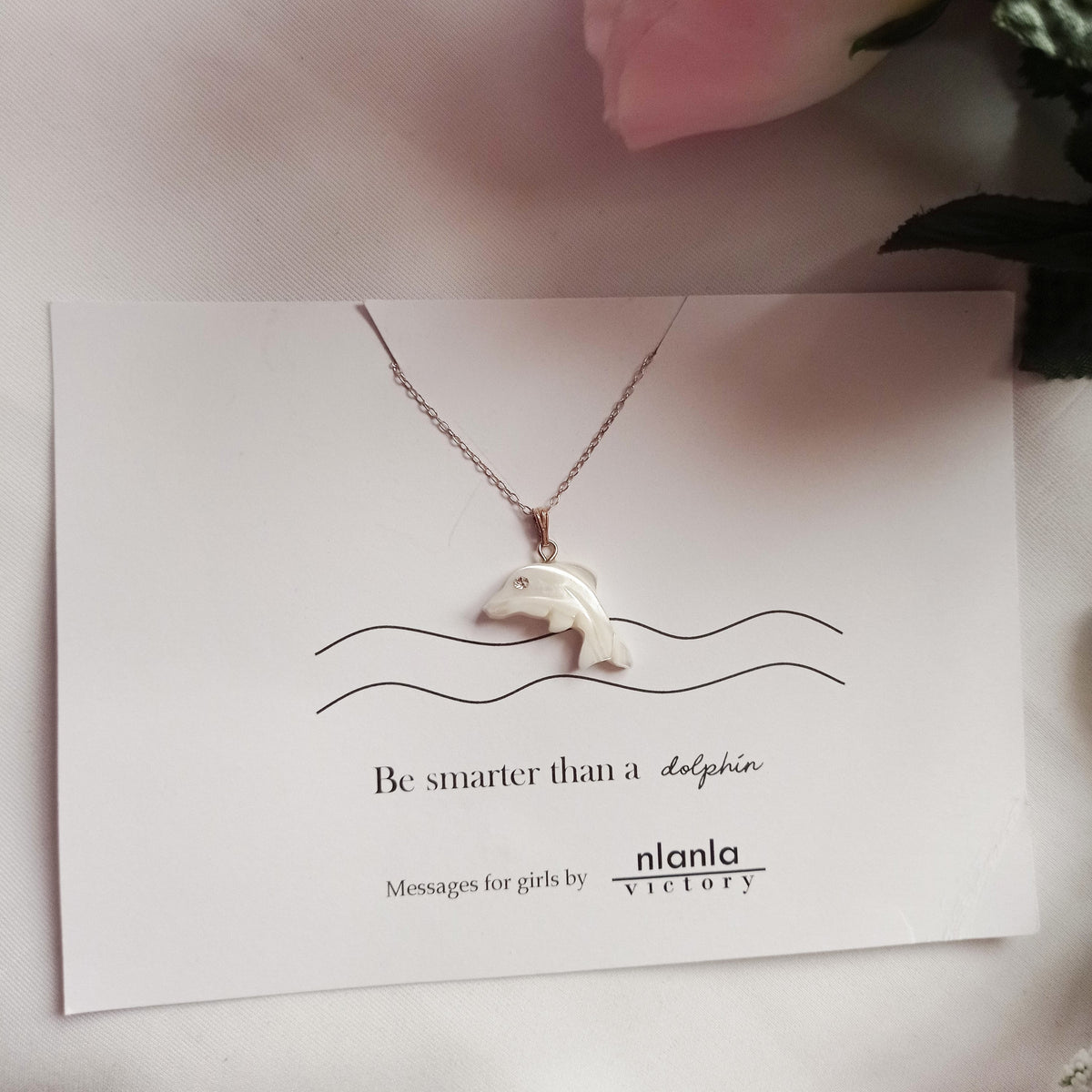 Dolphin necklace on 18 inch Sterling Silver Chain, Be Smarter Than A Dolphin Message, Personalised Gift, Affirmation Necklace, Affirmation Gift, Unique Gift Idea | by nlanlaVictory